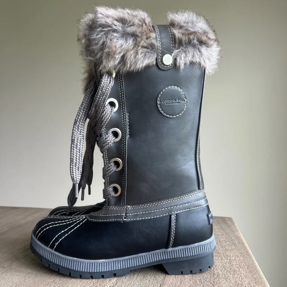 KIDS London Fog Melton Boots, Size 7, Black and Gray